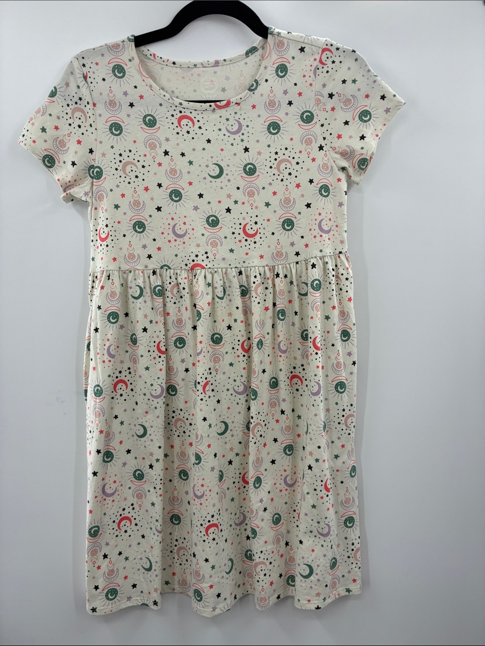 Wonder Nation Girls' Cream Night Sky Print Dress - Youth 10/12 Plus